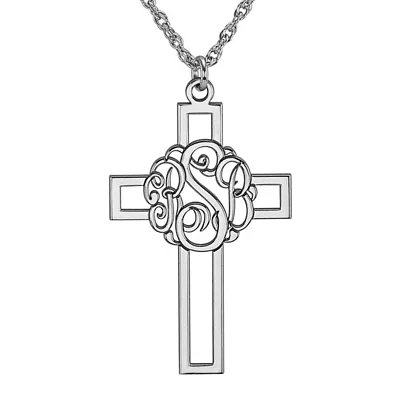 Personalized 14K Gold Over Silver 20mm Monogram Cross Pendant Necklace