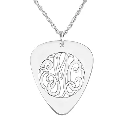Personalized 14K Gold Over Sterling Silver Monogram Guitar Pick Pendant Necklace