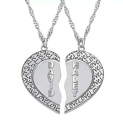 Personalized 14K Gold Over Silver Couple's Name Heart Pendant Necklaces