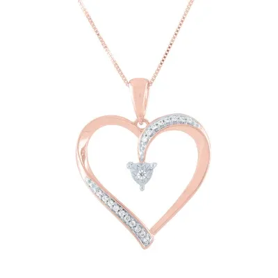 Womens Diamond Accent Mined White Diamond 10K Rose Gold Heart Pendant Necklace