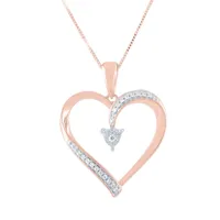 Womens Diamond Accent Natural White Diamond 10K Rose Gold Heart Pendant Necklace