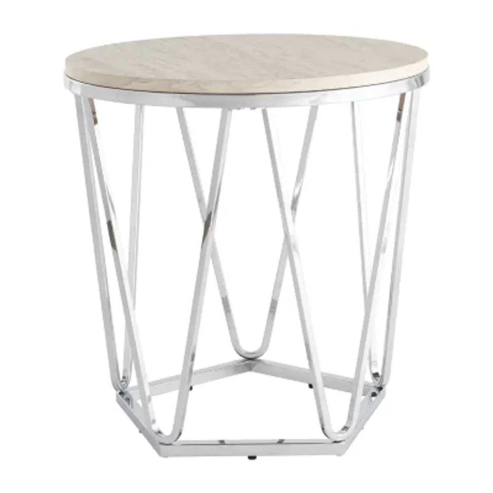 Brasia Round Faux Stone Side Table