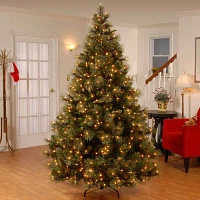 National Tree Co. Carolina Pine Hinged 7 1/2 Foot Pre-Lit Pine Christmas Tree