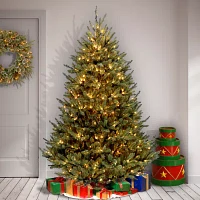 National Tree Co. Natural Fraser Fir Hinged 7 1/2 Foot Pre-Lit Fir Christmas Tree