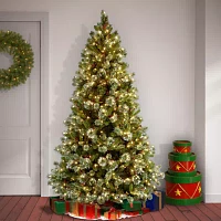 National Tree Co. Wintry Pine 7 1/2 Foot Pre-Lit Flocked Pine Christmas Tree