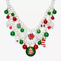 Mixit Holiday Layered Beaded Charm Glass 19 Inch Cable Statement Necklace