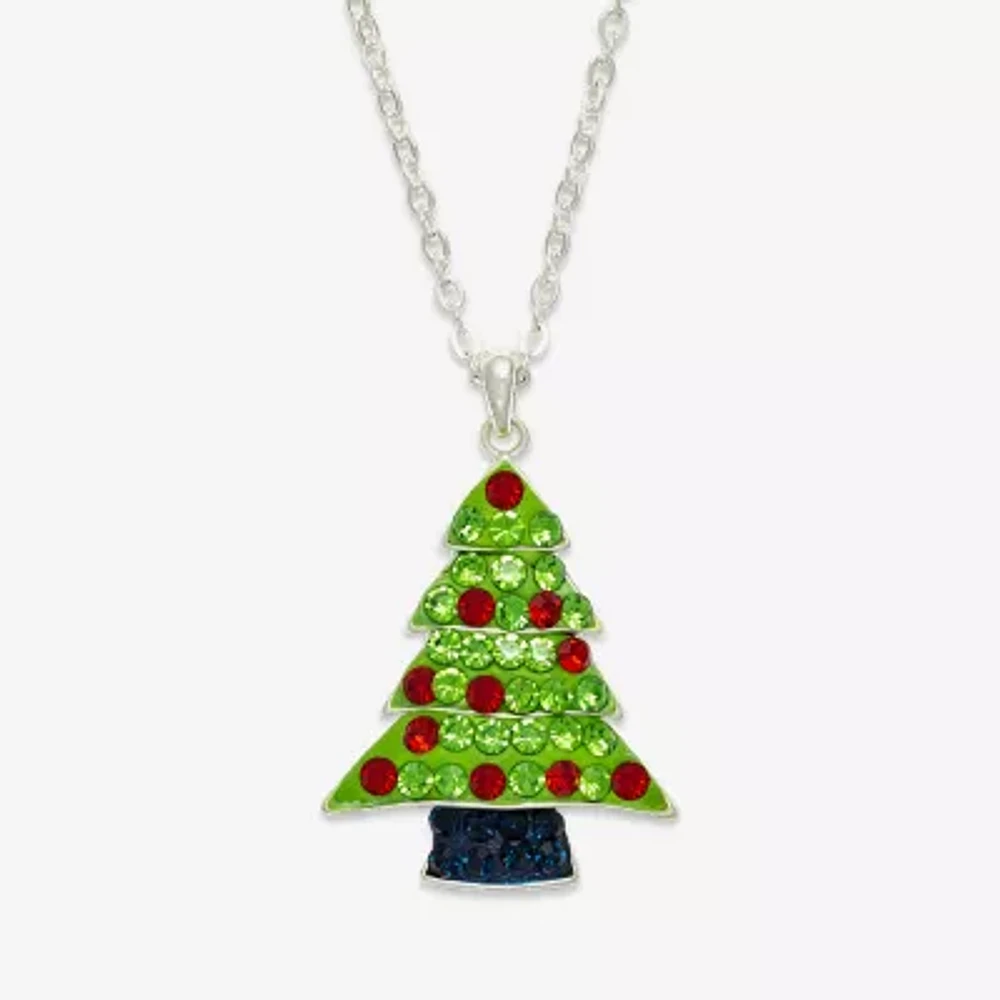 Mixit Christmas Tree Glass 24 Inch Curb Pendant Necklace