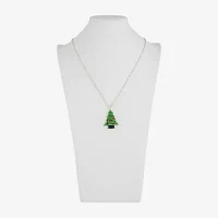 Mixit Christmas Tree Glass 24 Inch Curb Pendant Necklace