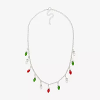 Mixit Holiday Light Bulbs & Snowman Charm Glass 18 Inch Cable Beaded Necklace