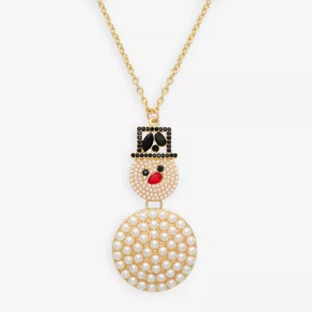 Mixit Gold Tone Snowman Glass Simulated Pearl 30 Inch Cable Pendant Necklace