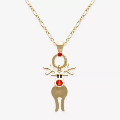 Mixit Gold Tone Reindeer Glass 30 Inch Cable Pendant Necklace