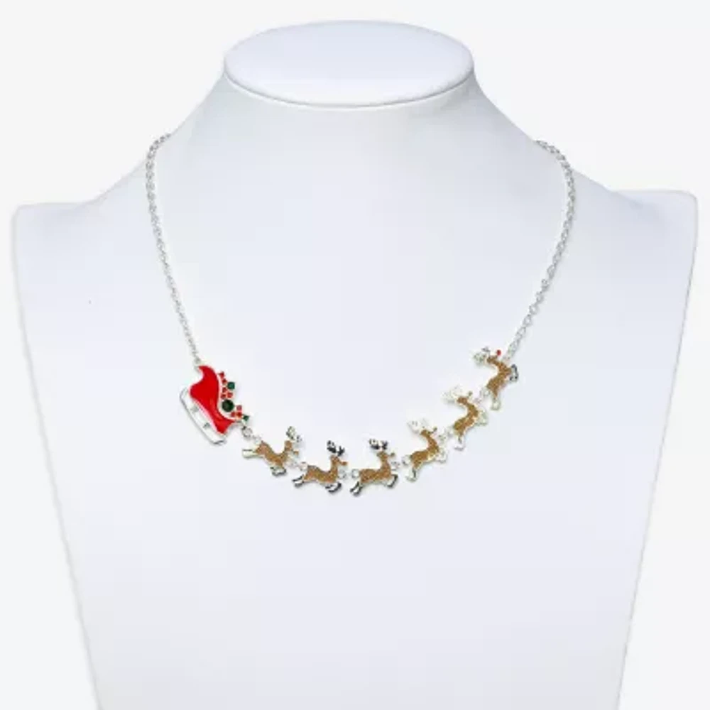 Mixit Santas Sleigh & Reindeer Glass 18 Inch Cable Strand Necklace