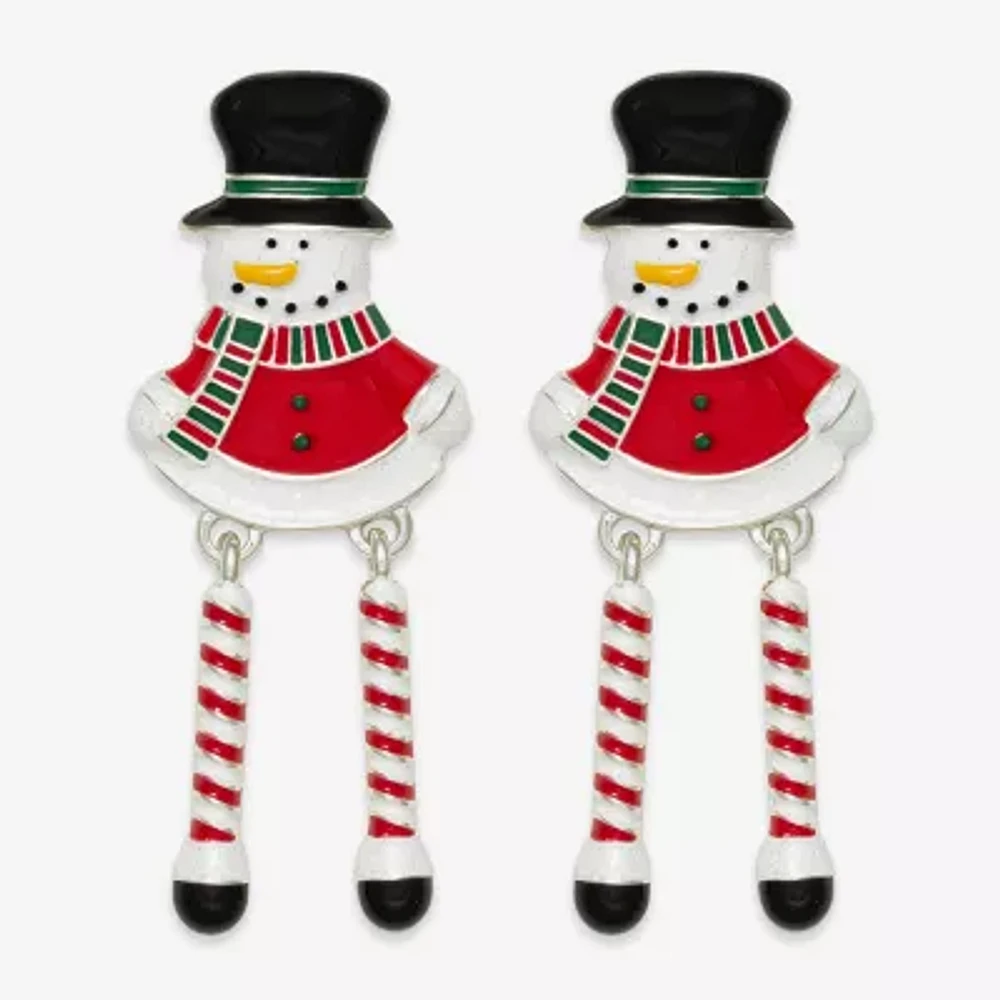 Mixit Snowman Candy Cane Leg Cubic Zirconia Drop Earrings