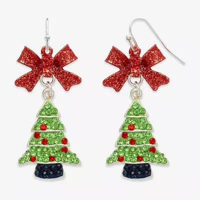 Mixit Red Bow & Christmas Tree Cubic Zirconia Drop Earrings