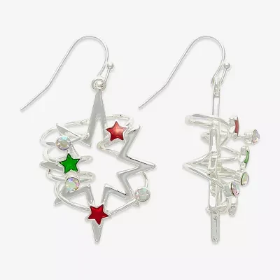 Mixit Silver Tone Festive Star Glass Stainless Steel Drop Earrings