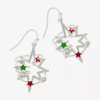 Mixit Silver Tone Festive Star Glass Stainless Steel Drop Earrings