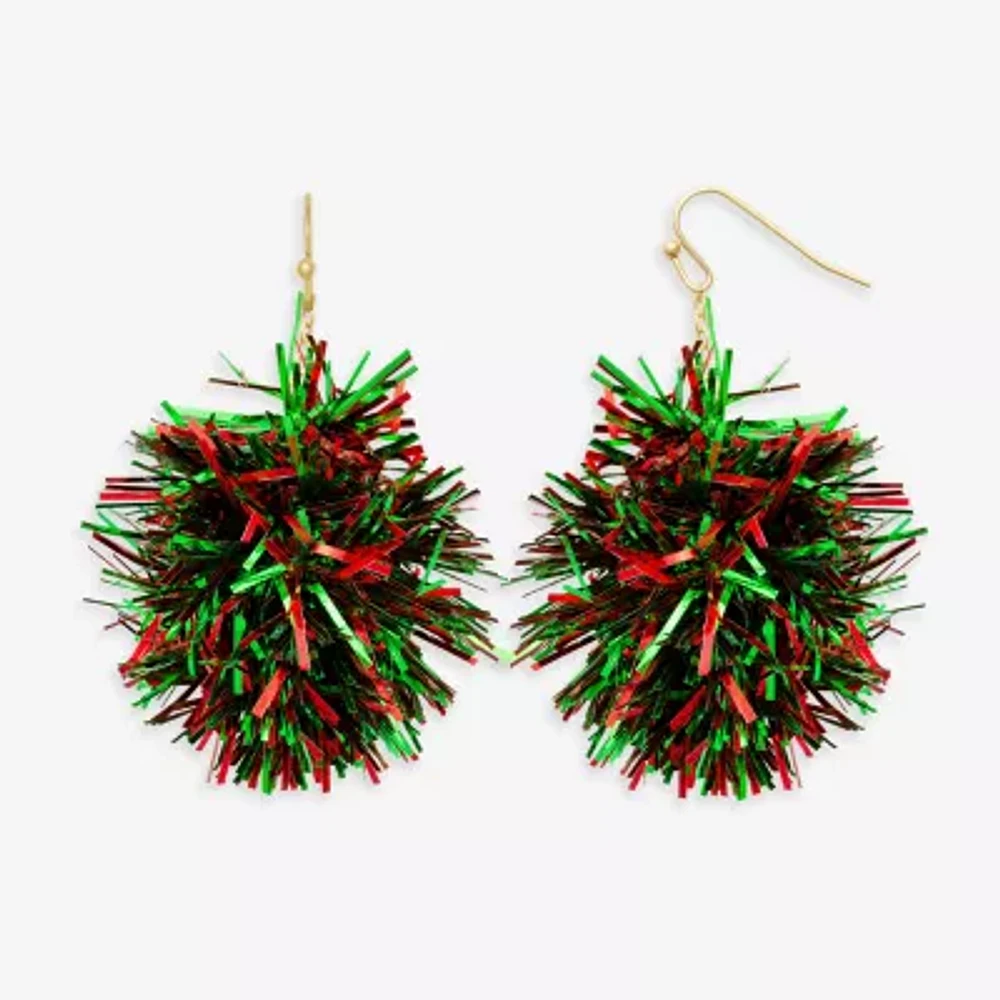 Mixit Christmas Tinsel Ball Stainless Steel Drop Earrings