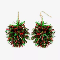 Mixit Christmas Tinsel Ball Stainless Steel Drop Earrings