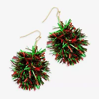 Mixit Christmas Tinsel Ball Stainless Steel Drop Earrings