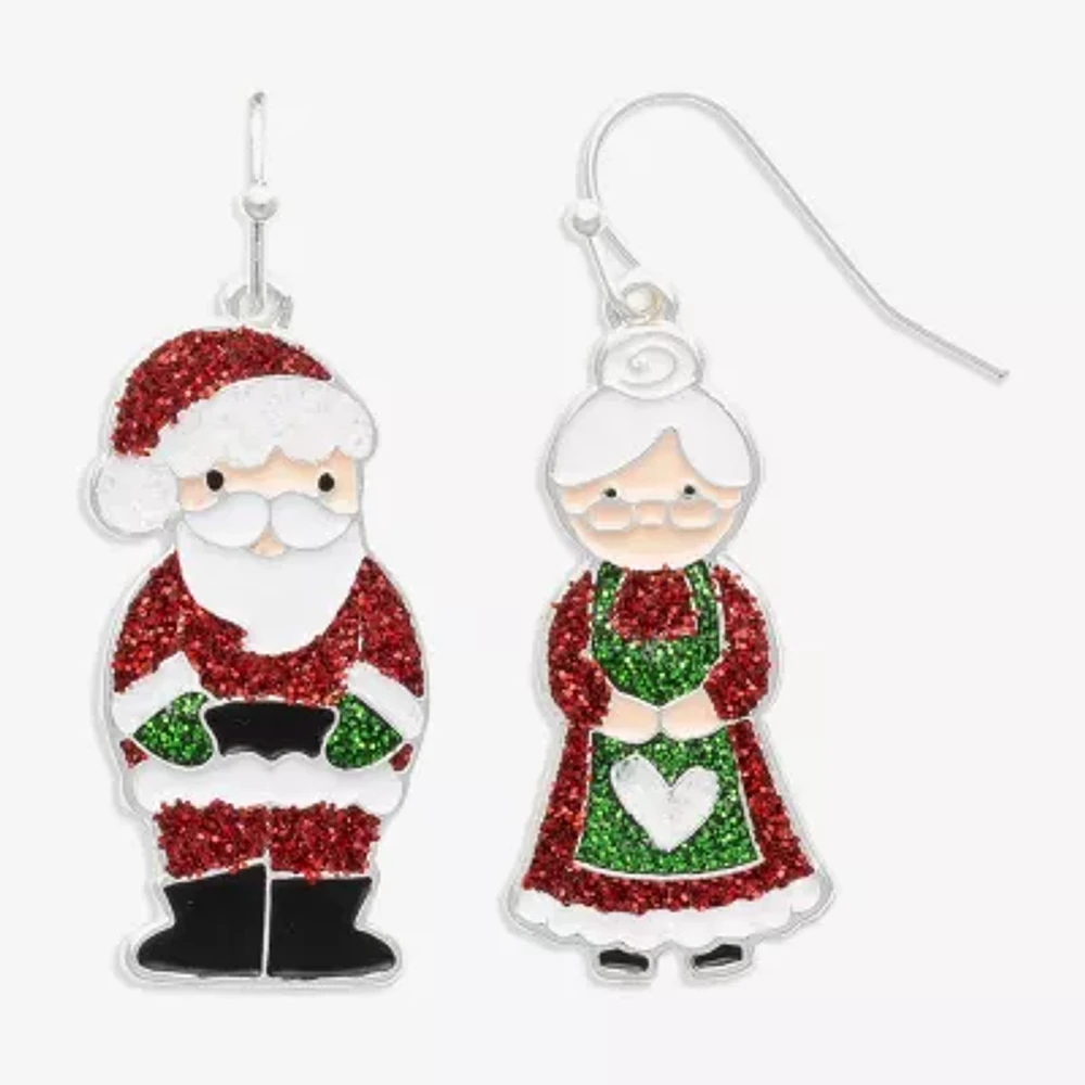 Mixit Santa & Mrs. Claus Cubic Zirconia Stainless Steel Drop Earrings