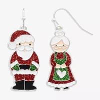 Mixit Santa & Mrs. Claus Cubic Zirconia Stainless Steel Drop Earrings