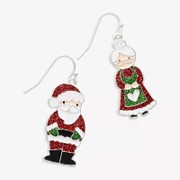 Mixit Santa & Mrs. Claus Cubic Zirconia Stainless Steel Drop Earrings