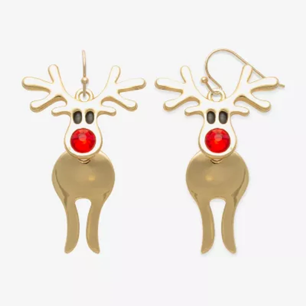 Mixit Gold Tone Reindeer Glass Stainless Steel Drop Earrings