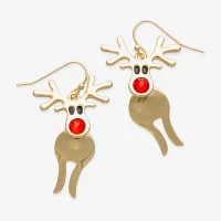 Mixit Gold Tone Reindeer Glass Stainless Steel Drop Earrings