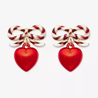 Mixit Candy Cane Bow And Red Bell Heart Drop Earrings