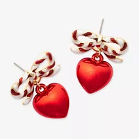 Mixit Candy Cane Bow And Red Bell Heart Drop Earrings