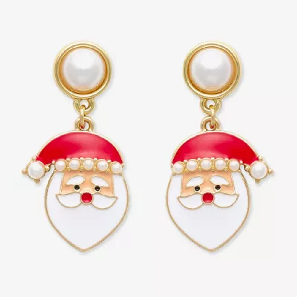 Mixit Santa Simulated Pearl Drop Earrings