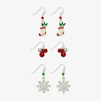 Mixit Silver Tone Bell; Stocking & Snowflake 3 Pair Cubic Zirconia Earring Set