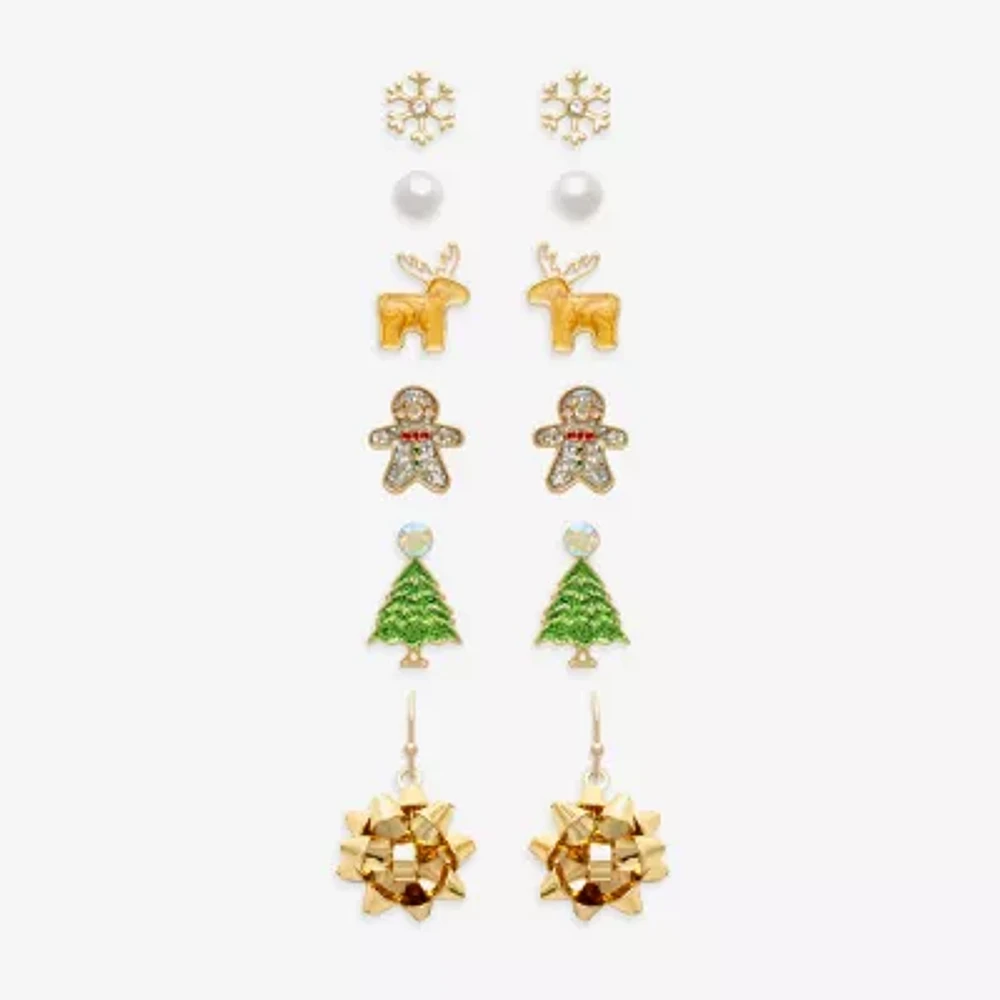 Mixit Silver Tone Christmas Tree; Snowflake & Reindeer 6 Pair Glass Earring Set