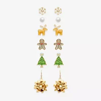 Mixit Silver Tone Christmas Tree; Snowflake & Reindeer 6 Pair Glass Earring Set