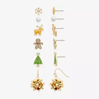 Mixit Silver Tone Christmas Tree; Snowflake & Reindeer 6 Pair Glass Earring Set