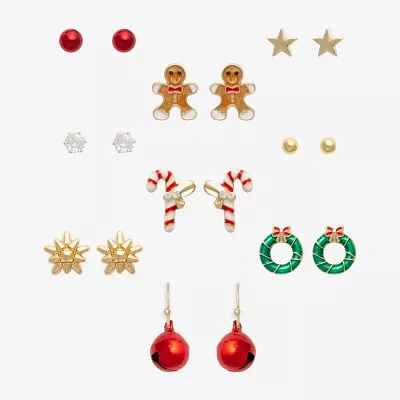 Mixit Gold Tone Nut Cracker Christmas 9 Pair Cubic Zirconia Earring Set