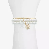 Mixit Gold Tone Glass Simulated Pearl Snowflake Stretch Bracelet