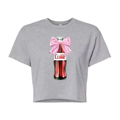 Juniors Diet Coke Bow Cropped Tee Womens Crew Neck Short Sleeve Graphic T-Shirt