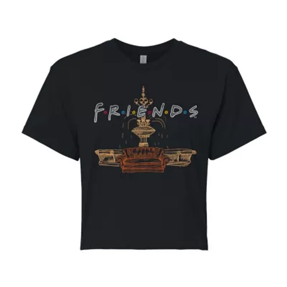 Juniors Friends Fountain Cropped Tee Womens Crew Neck Short Sleeve Graphic T-Shirt