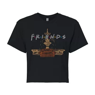 Juniors Friends Fountain Cropped Tee Womens Crew Neck Short Sleeve Graphic T-Shirt