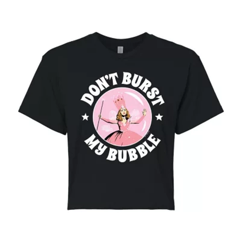 Juniors Wizard of Oz Glinda Don'T Burst My Bubble Cropped Tee Womens Crew Neck Short Sleeve The Graphic T-Shirt