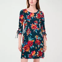 MSK Womens 3/4 Sleeve Floral Shift Dress Petite