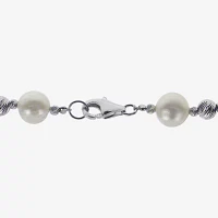 Cultured Freshwater Pearl & Brilliance Bead Sterling Silver 36" Necklace