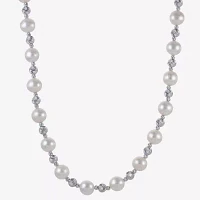 Cultured Freshwater Pearl & Brilliance Bead Sterling Silver 36" Necklace