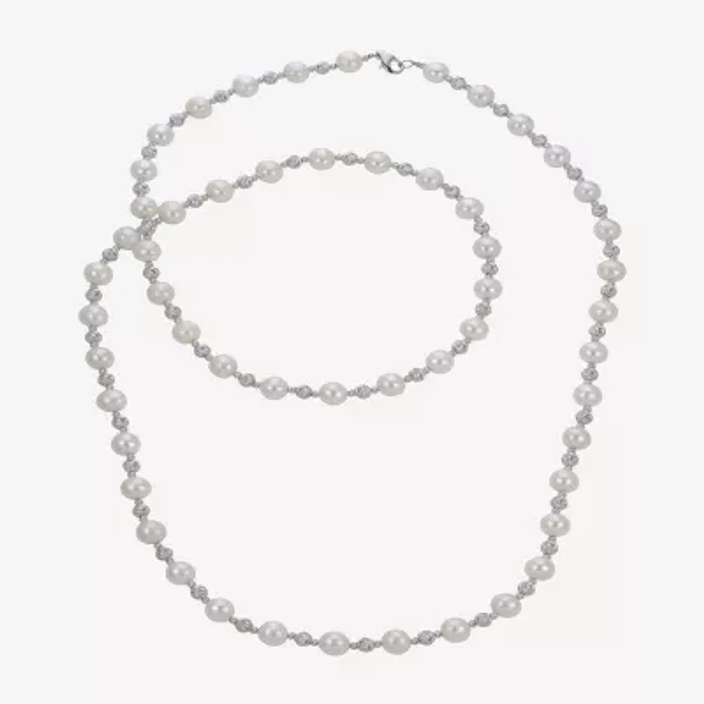 Cultured Freshwater Pearl & Brilliance Bead Sterling Silver 36" Necklace