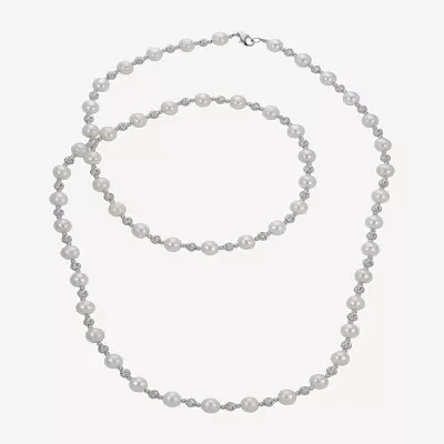 Cultured Freshwater Pearl & Brilliance Bead Sterling Silver 36" Necklace