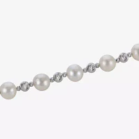 Cultured Freshwater Pearl & Brilliance Bead Sterling Silver 36" Necklace