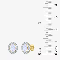 Diamond Accent Lab Created White Opal 10K Gold 9.5mm Stud Earrings