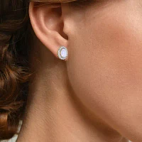 Diamond Accent Lab Created White Opal 10K Gold 9.5mm Stud Earrings