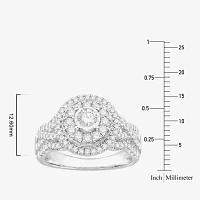 Womens 1 CT. T.W. Natural White Diamond 10K White Gold Round Side Stone Halo Engagement Ring